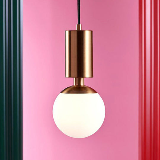 Minimalist Milky Glass Sphere Pendant Light 1-Head 8’ Wide - Black Ceiling Lamp