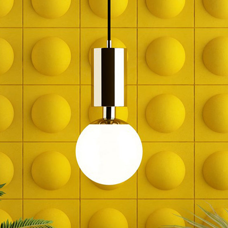 Minimalist Milky Glass Sphere Pendant Light 1-Head 8’ Wide - Black Ceiling Lamp