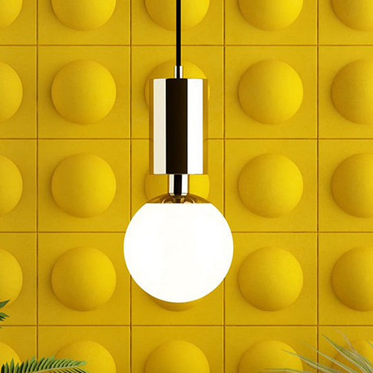 Minimalist Milky Glass Sphere Pendant Light 1-Head 8’ Wide - Black Ceiling Lamp