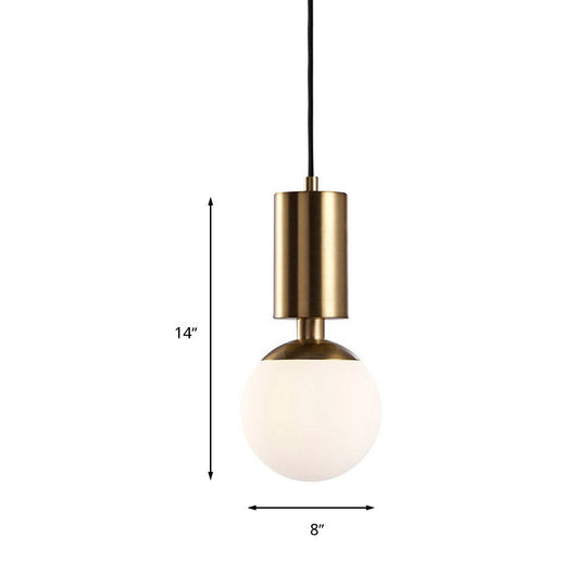Minimalist Milky Glass Sphere Pendant Light 1-Head 8’ Wide - Black Ceiling Lamp