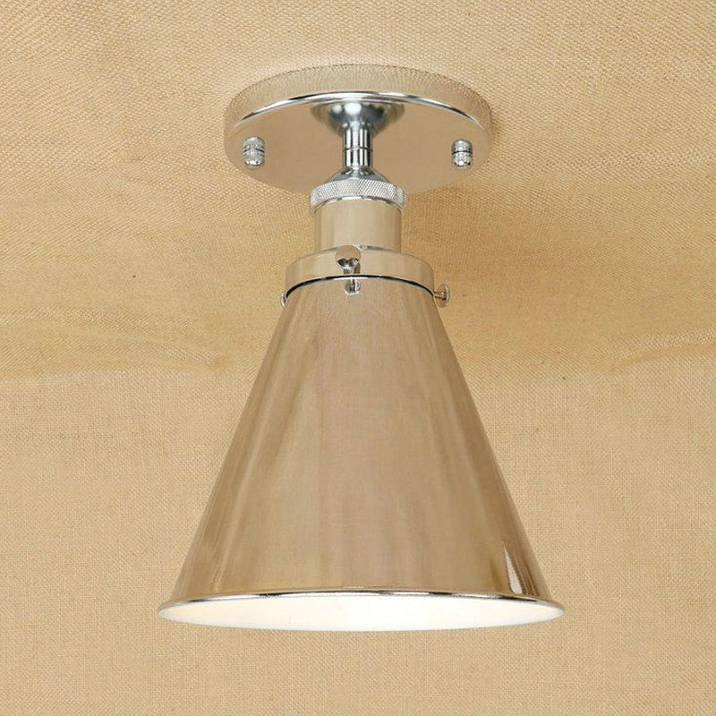 Metallic Vintage Style Rust/Copper Semi Flush Light Fixture - 1 Tapered Indoor Design