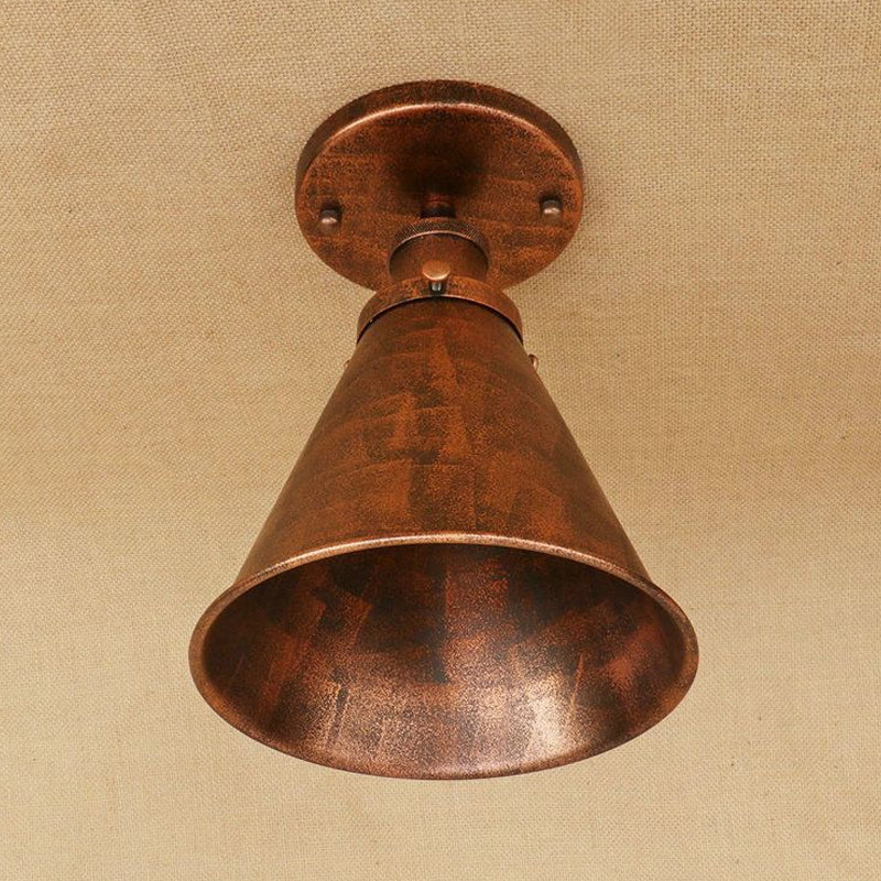 Metallic Vintage Style Rust/Copper Semi Flush Light Fixture - 1 Tapered Indoor Design