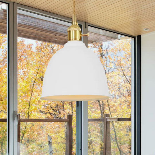 Industrial Style Hanging Ceiling Light: Adjustable Cord Domed Design 1 Light Black/Gray/White Metal