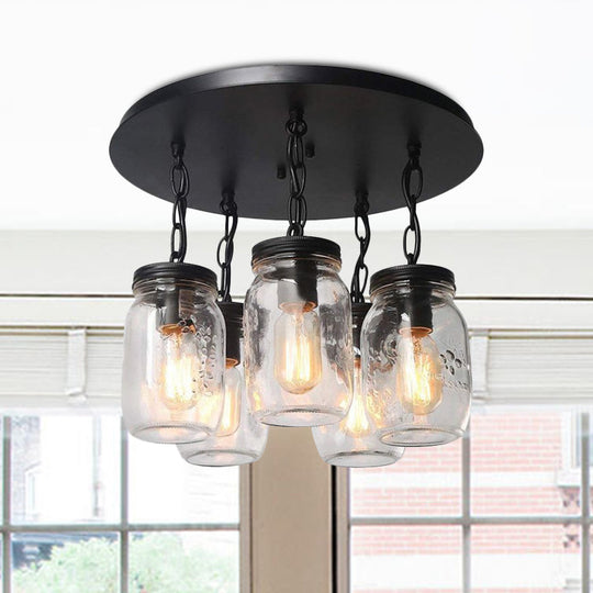 Etched Clear Glass Mason Jar Semi Flush Industrial Light Fixture - Ideal For Dining Room 3/5 - Bulb