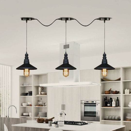 Vintage Industrial Black Iron Saucer Pendant Ceiling Light With 3/5 Bulbs And Wire Connection