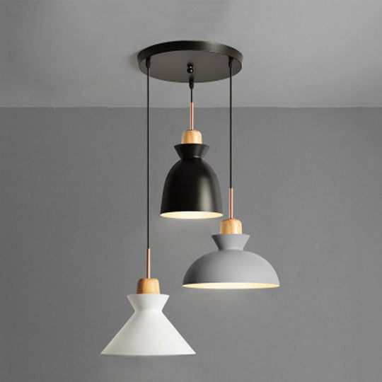 Nordic Style Pendant Lighting: 3-Bulb Metal And Wood Indoor Ceiling Light Fixture In Black