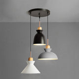 3-Bulb Pendant Light Fixture In Nordic Style: Metal & Wood Shade Indoor Ceiling Lighting Black