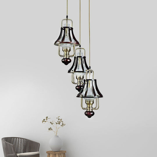 Vintage-Style Bell Caged Pendant Ceiling Light: Black Metal With Crystal Accent - Elegant Dining