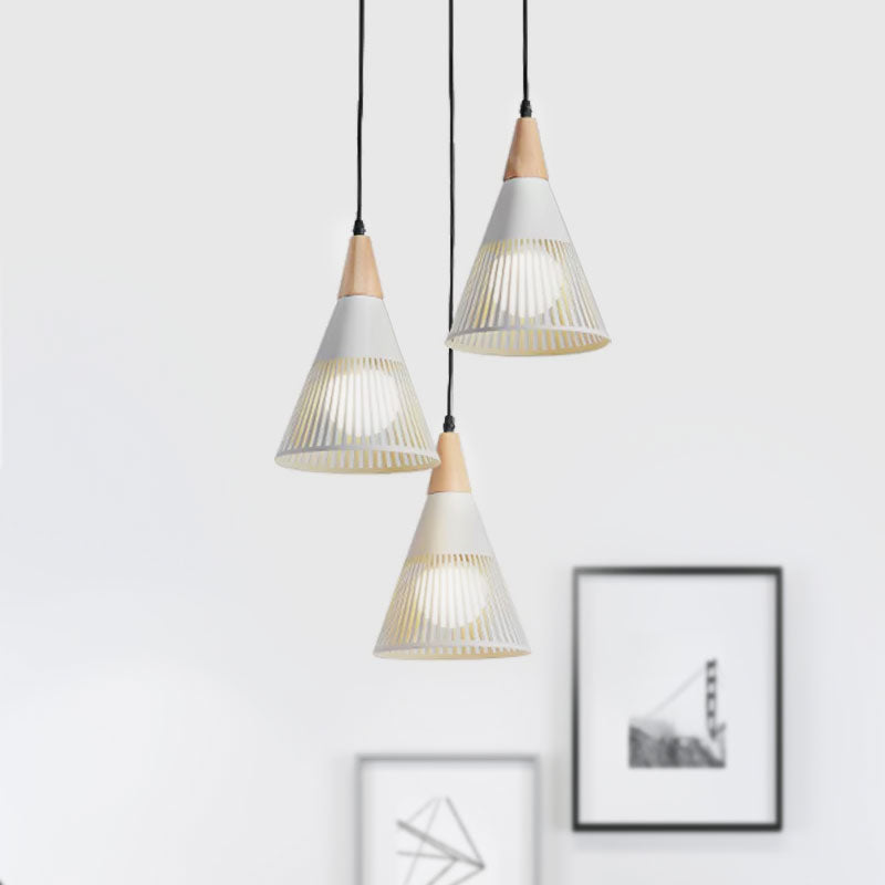 Nordic Cone Ceiling Light With 3 Metal And Wood Pendant Heads