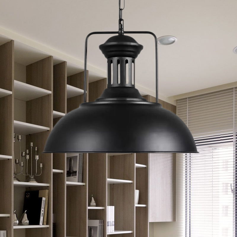 Retro Stylish Metal Pendant Lighting - 1 Bulb 13’/14’/16’ Diameter Bowl Black/White Inner/White