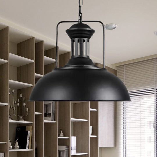 Retro Stylish Metal Pendant Lighting - 1 Bulb 13’/14’/16’ Diameter Bowl Black/White Inner/White