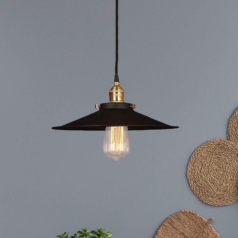 Industrial Style Metal Conic Ceiling Pendant With 1 Light In Brass/Weathered Brass