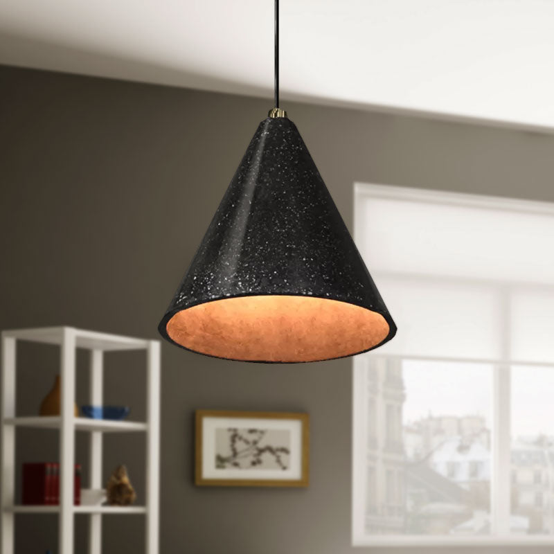 Industrial Tapered Shade Hanging Lamp - 1 Light Indoor Pendant With Terrazzo Design In Black