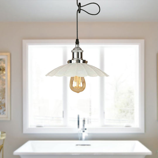 Scalloped Pendant Lighting 1-Bulb Hanging Light Fixture - Loft Style Rust/Chrome Finish Ideal For