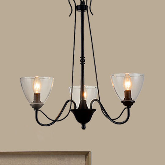 Modern Black Tapered Chandelier - 3/5/6-Light Clear Glass Pendant Light For Living Room