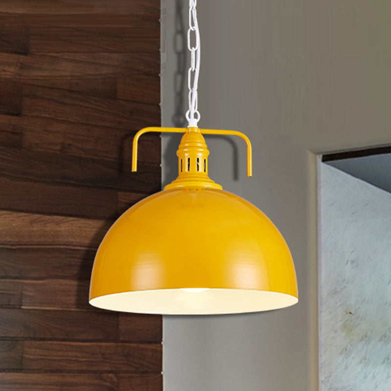 Industrial Metallic Living Room Pendant Light - 1 Red/Yellow/Rust Finish 12’/16’ Bowl