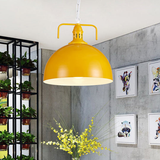 Industrial Metallic Living Room Pendant Light - 1 Red/Yellow/Rust Finish 12’/16’ Bowl