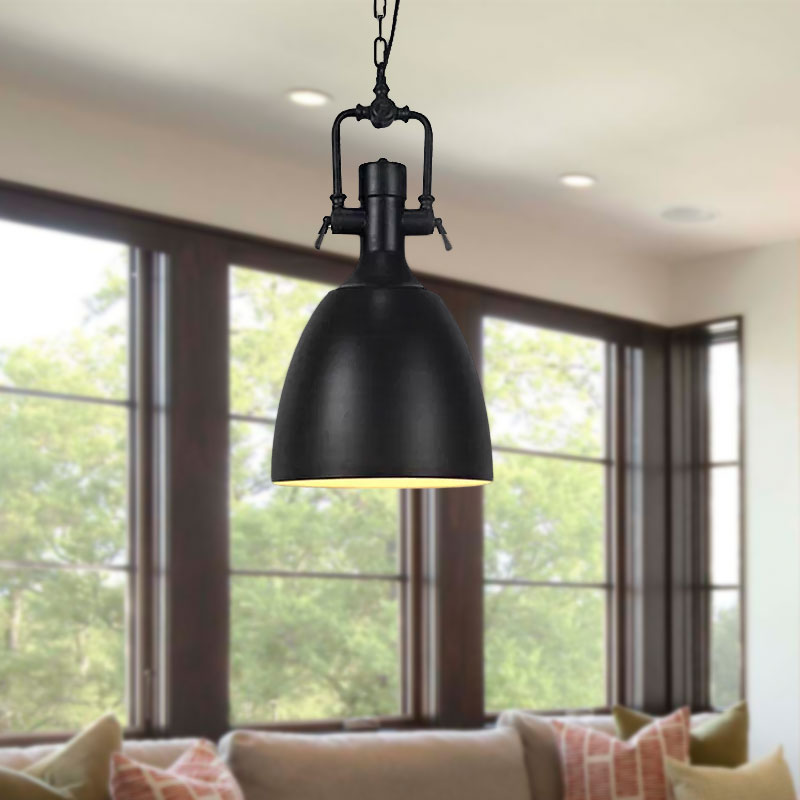 Industrial Domed Metallic Ceiling Pendant Light For Coffee Shops - 1 Head 11/14.5 Width In Black