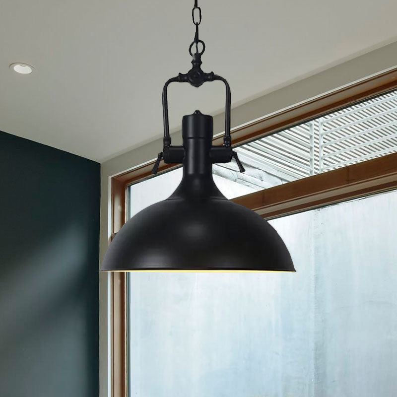 Domed Metallic Ceiling Pendant - 11’/14.5’ Width Industrial 1 Head Black