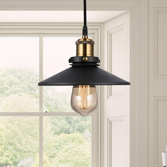 Vintage Style Black Conic Ceiling Light Fixture With Metallic Finish - 1 Bulb Living Room Pendant
