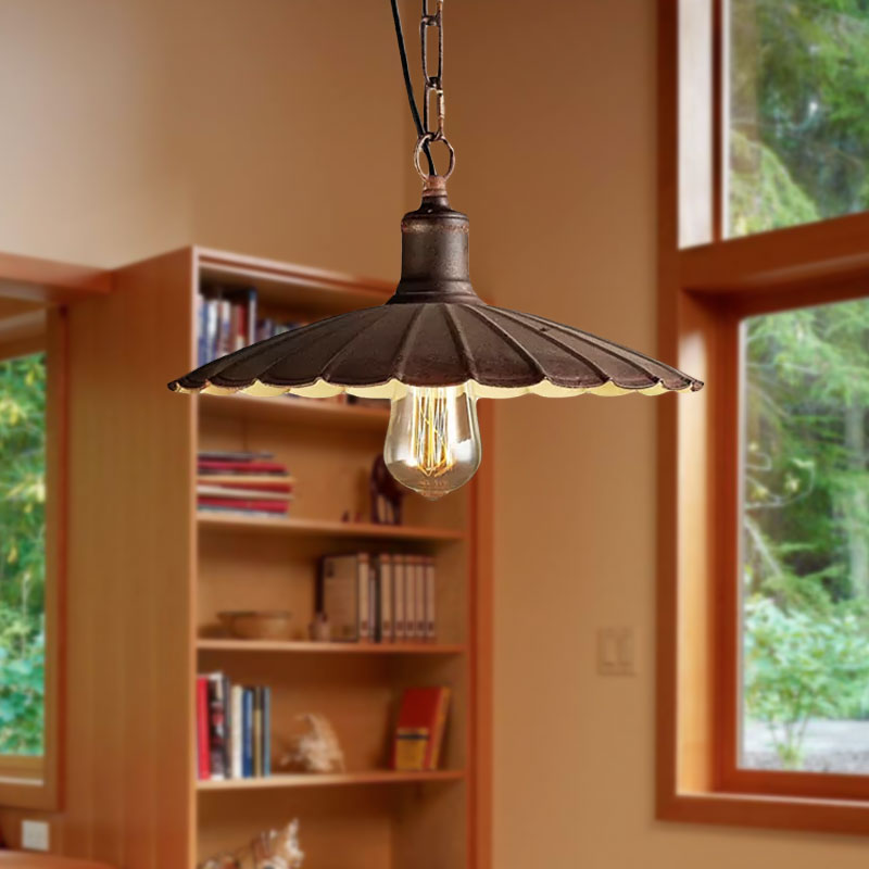 Wrought Iron Rust Suspension Light - Antique Style Pendant Ceiling For Restaurant 1 10’/12’/14’ Dia