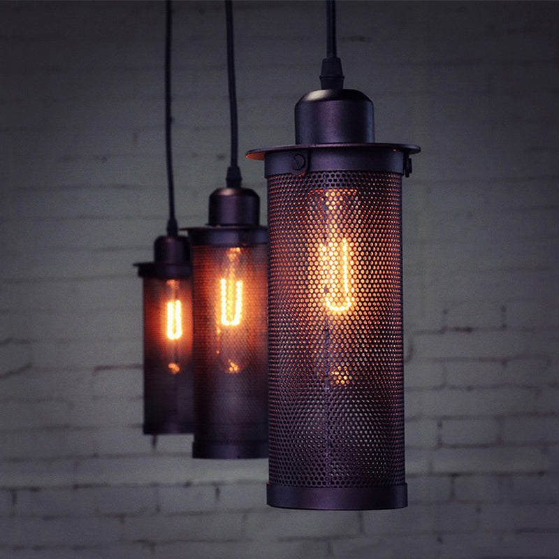 Vintage 3/8 Bulbs Pendant Light With Mesh Shade - Stylish Kitchen Ceiling Fixture In Black