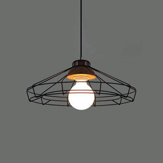 Retro Metal Pendant Light With Barrel/Cylinder Cage Shade - Bedroom Hanging Lamp In Black