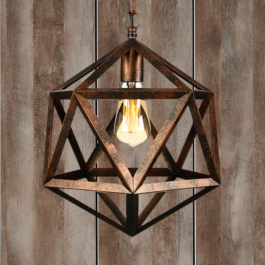 Industrial Geometric Metal Pendant Light 14’ / 18’ Dia 1 Bulb Black/Rust - Perfect For Dining