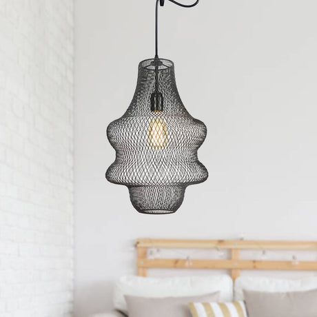 Industrial Black Mesh Cage Pendant Light - Modern Dining Room Hanging Lamp