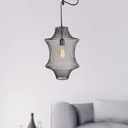 Industrial Black Mesh Cage Pendant Light - Modern Metal Hanging Lamp For Dining Room