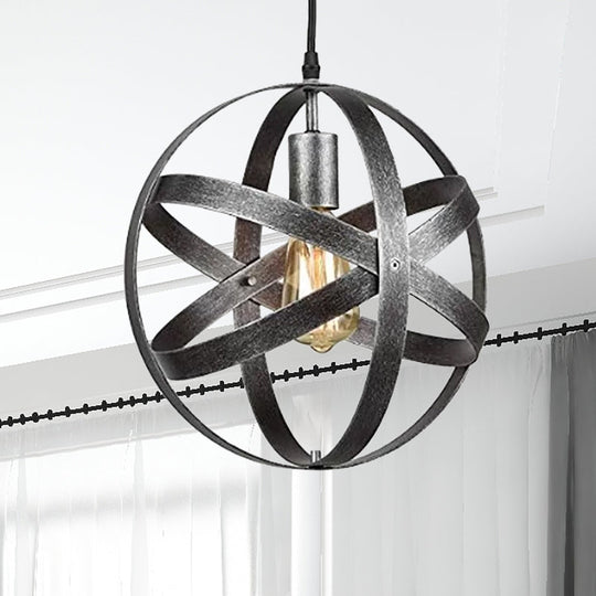 Industrial 1 Light Spherical Metal Pendant Lamp In Gold/Aged Silver - Ideal For Dining Tables &