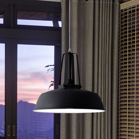 Nordic Stylish Metal Barn Shade Pendant Light - Black/Blue Living Room Ceiling Fixture Black