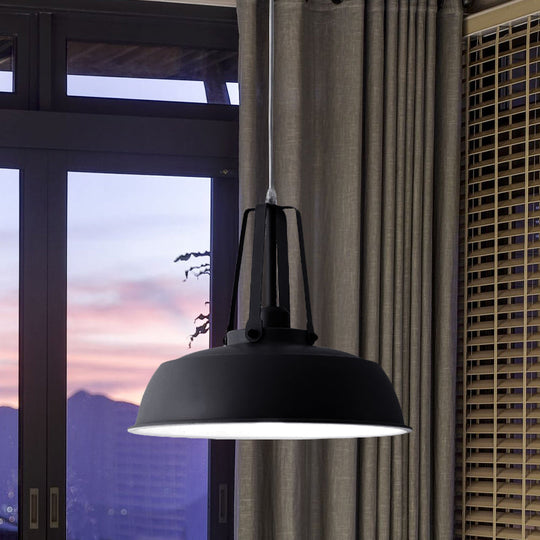 Nordic Stylish Metal Barn Shade Pendant Light - Black/Blue Living Room Ceiling Fixture Black
