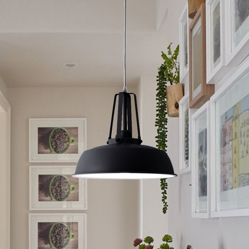 Nordic Stylish Metal Barn Shade Pendant Light - Black/Blue Living Room Ceiling Fixture