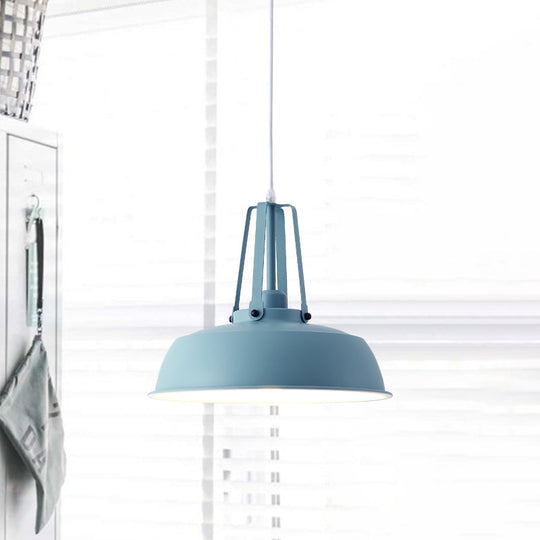 Nordic Stylish Metal Barn Shade Pendant Light - Black/Blue Living Room Ceiling Fixture
