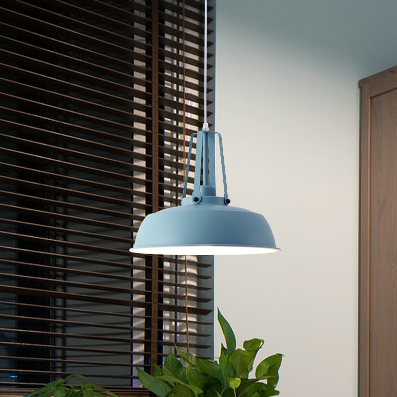 Nordic Stylish Metal Barn Shade Pendant Light - Black/Blue Living Room Ceiling Fixture