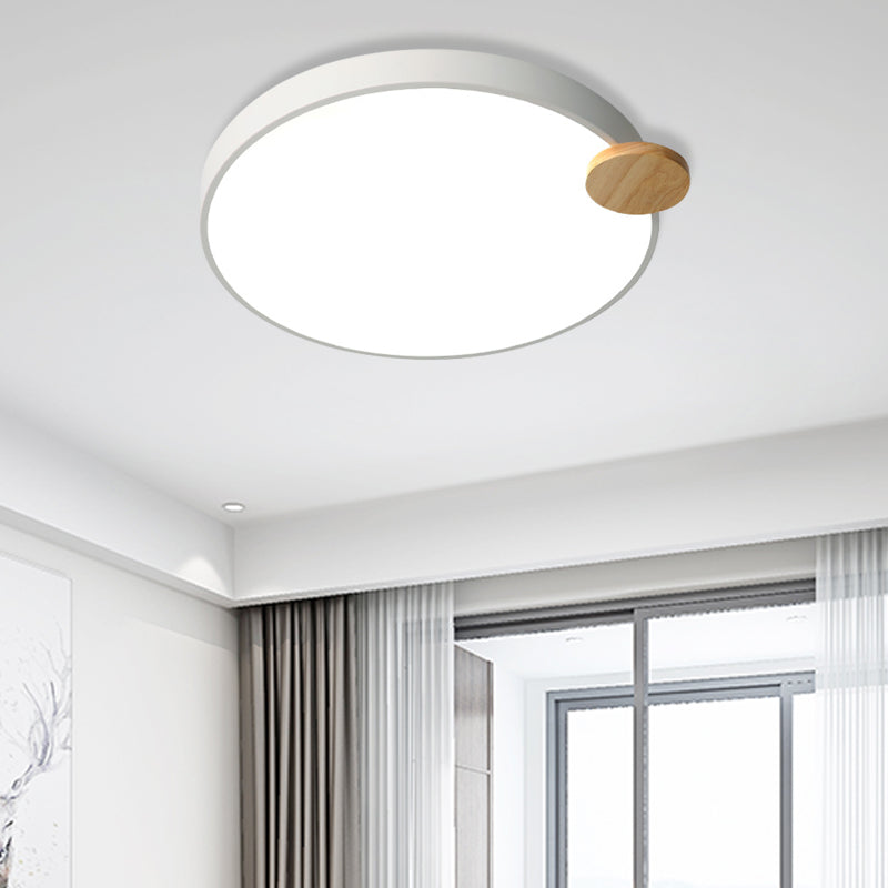 Modern Led Round Flush Mount Light With Wood Detail For Bedroom - 12/16/19.5 White / 12