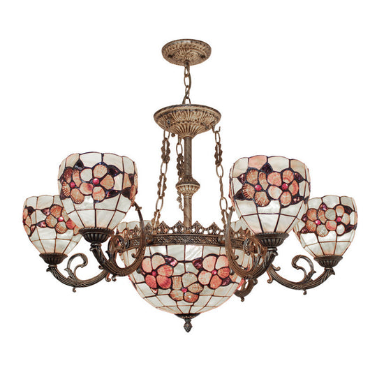 Tiffany Shell Multi-Head Pendant Chandelier In Beige For Living Room Decor