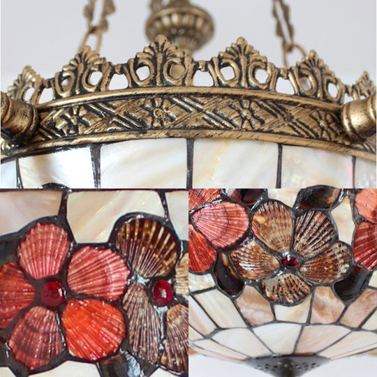 Tiffany Shell Multi-Head Pendant Chandelier In Beige For Living Room Decor