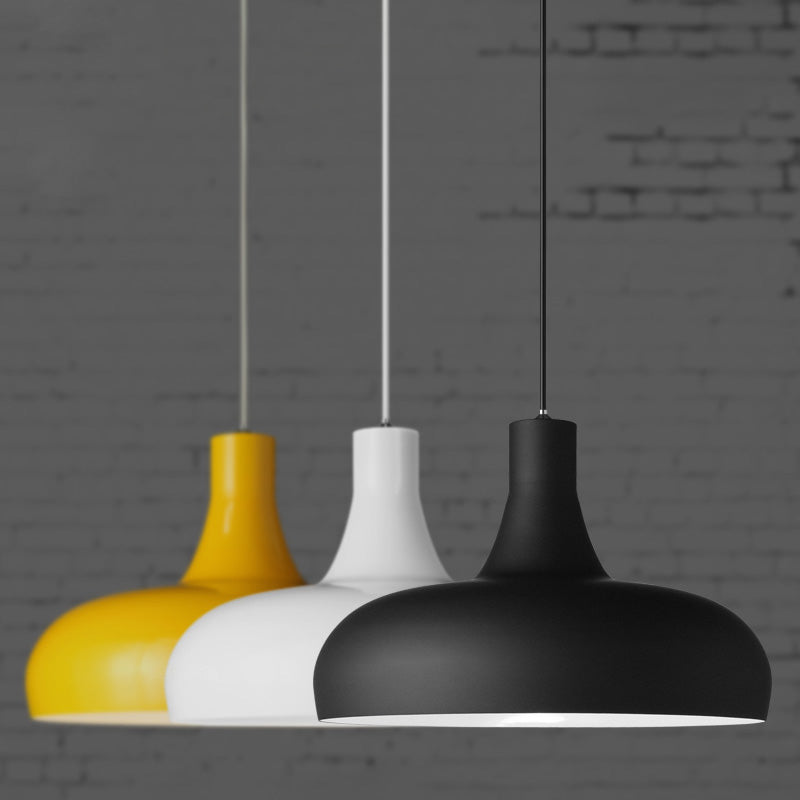 Modernist Metallic Dome Hanging Lamp - 1 Head Pendant Lighting For Dining Room In Black/White/Yellow
