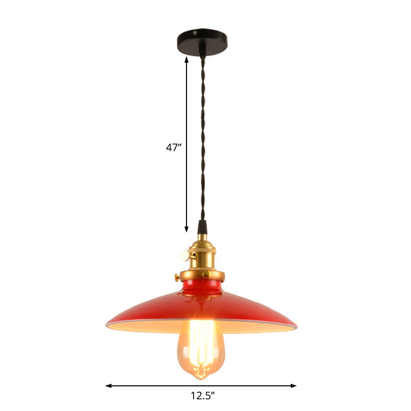 Industrial Style Bowl Pendant Lamp 10’/12.5’ Wide - 1 Light Metal Hanging In Black/White/Red