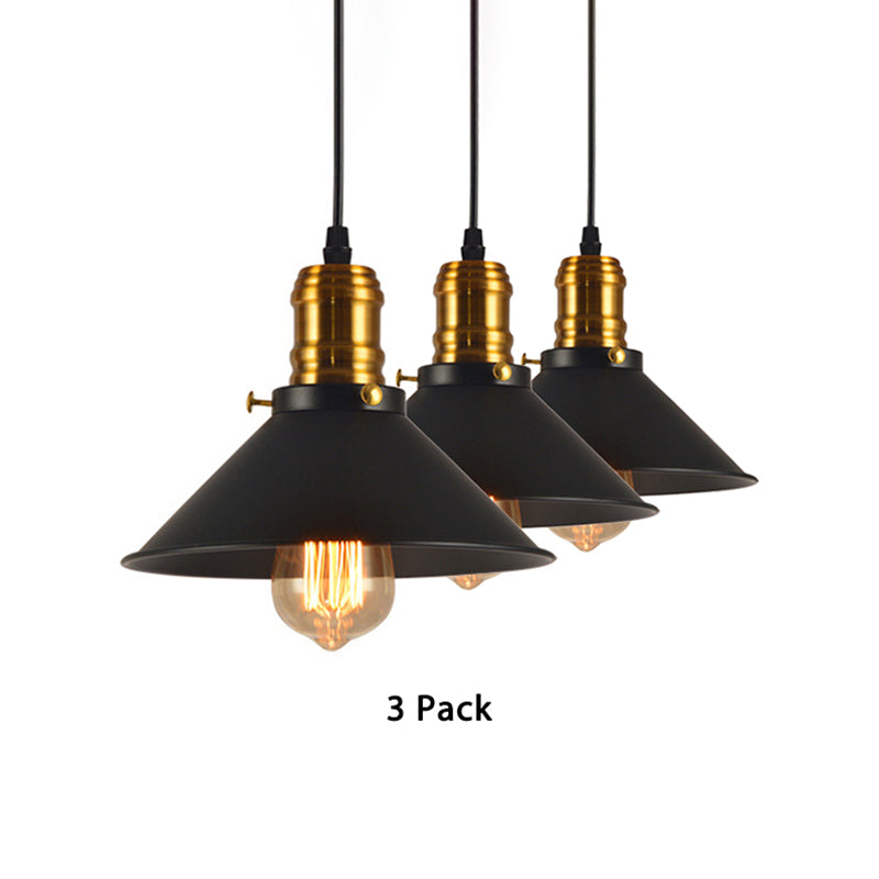 Loft-Style Brass Pendant Lighting - Tapered Shade 1-Light Metal Hanging Ceiling Light (1/2/3-Pack)
