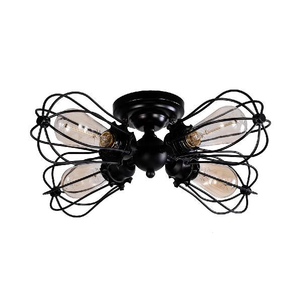 Vintage Style Bulb Shaped Iron Ceiling Light With Wire Guard | Semi Flush Mount 3/4/5 Lights