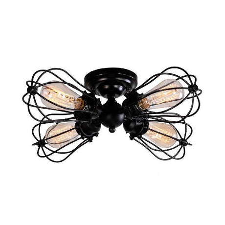 Vintage Style Bulb Shaped Iron Ceiling Light With Wire Guard | Semi Flush Mount 3/4/5 Lights