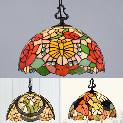 Modern Stained Glass Tiffany Suspension Lamp - Black Shell Leaf Butterfly Design Ideal For Dining