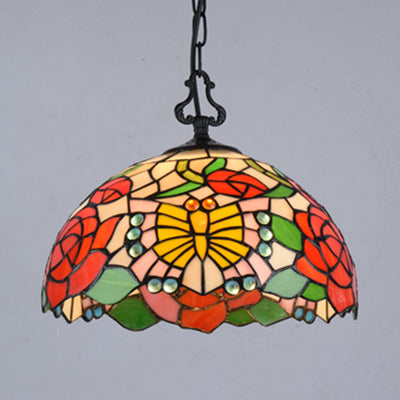 Modern Stained Glass Tiffany Suspension Lamp - Black Shell Leaf Butterfly Design Ideal For Dining