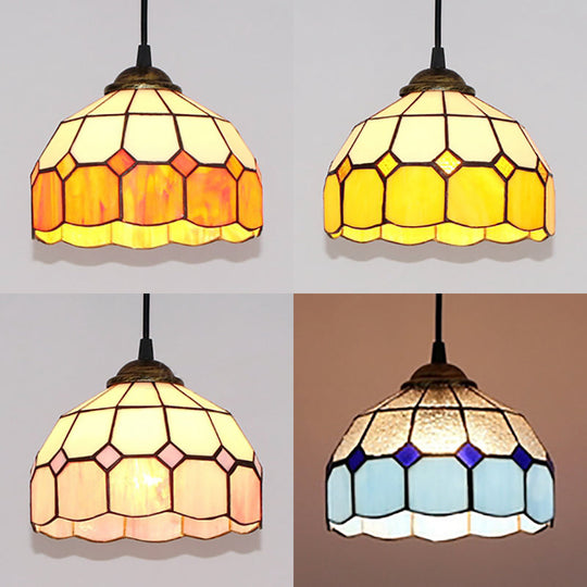 Stained Glass Tiffany-Style Hemisphere Pendant Light With Colorful Bulbs - Ceiling Suspension Lamp