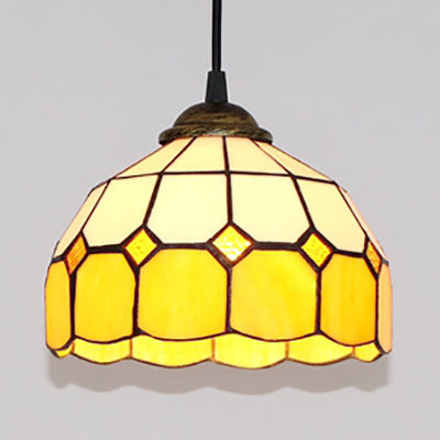 Pink/Blue/Orange Stained Glass Hemisphere Pendant Light - Tiffany-Style Suspension Lamp Yellow
