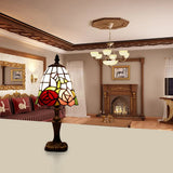 7/6 Wide Bell Shape Tiffany Style Reading Light With Rose Stained Glass In Pink - Perfect For