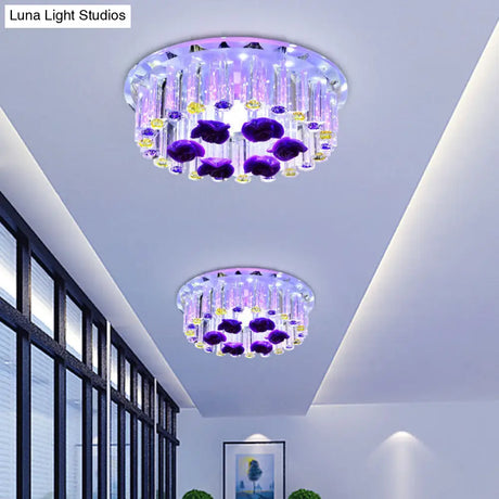 7/9.5 Minimalist Round Flush Mount Crystal Led Ceiling Light In Chrome Warm/White/Multi Color / 7